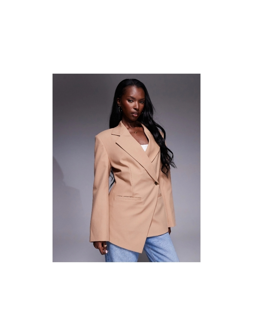 ASOS DESIGN tailored nipped waist blazer with cut away hem in mocha